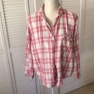 Victoria’s Secret plaid flannel pijama shirt white‎ with red and silver size XL